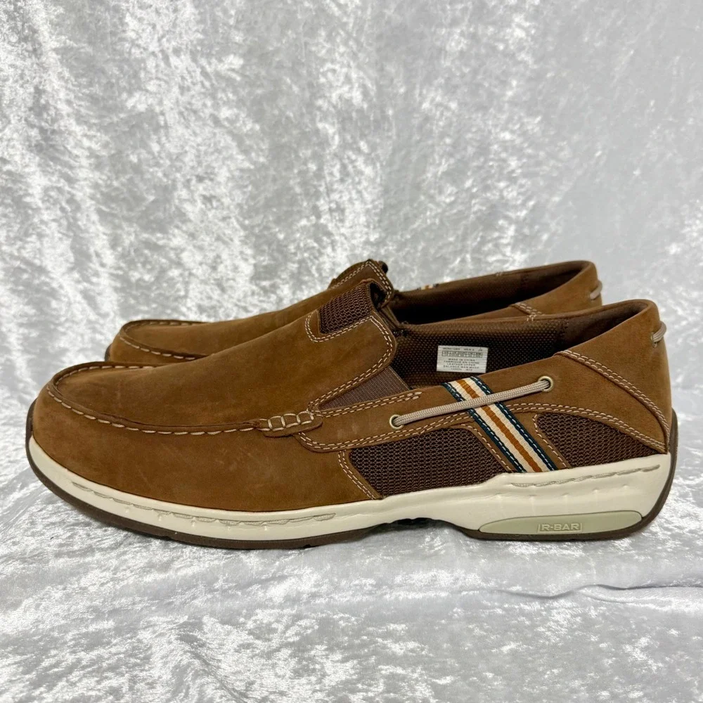 Dunham Mens Size 14/EE Windward Brown Leather Boat Shoes Slip On‎ Loafers Wide